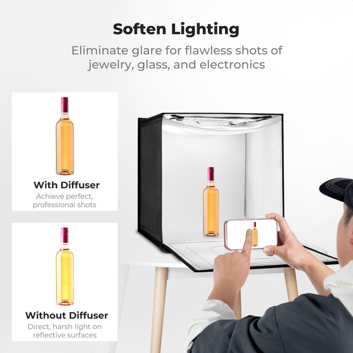 K&F CONCEPT 50x50cm Photo Studio Light Box, 40W LED Light Box Photography Tent, CRI 97+ Dimmable 3000K–5600K, Portable Foldable Photo Box with 6 Backdrops for Product Photography/Shoes/Laptop/Camera