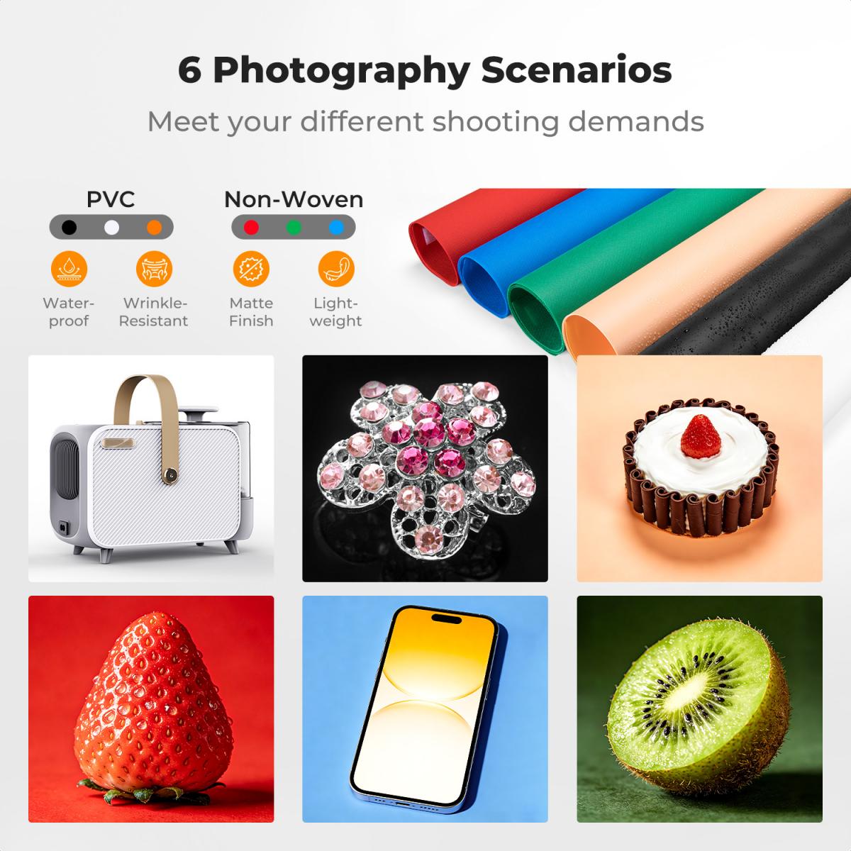 K&F CONCEPT 60x60cm Photo Studio Light Box, 40W Dual LED Photography Tent with CRI 97+, 5600K Dimmable Lighting, 6 Backdrops, Fully Enclosed Portable Light Box for Product Photography/Plants/Shoes