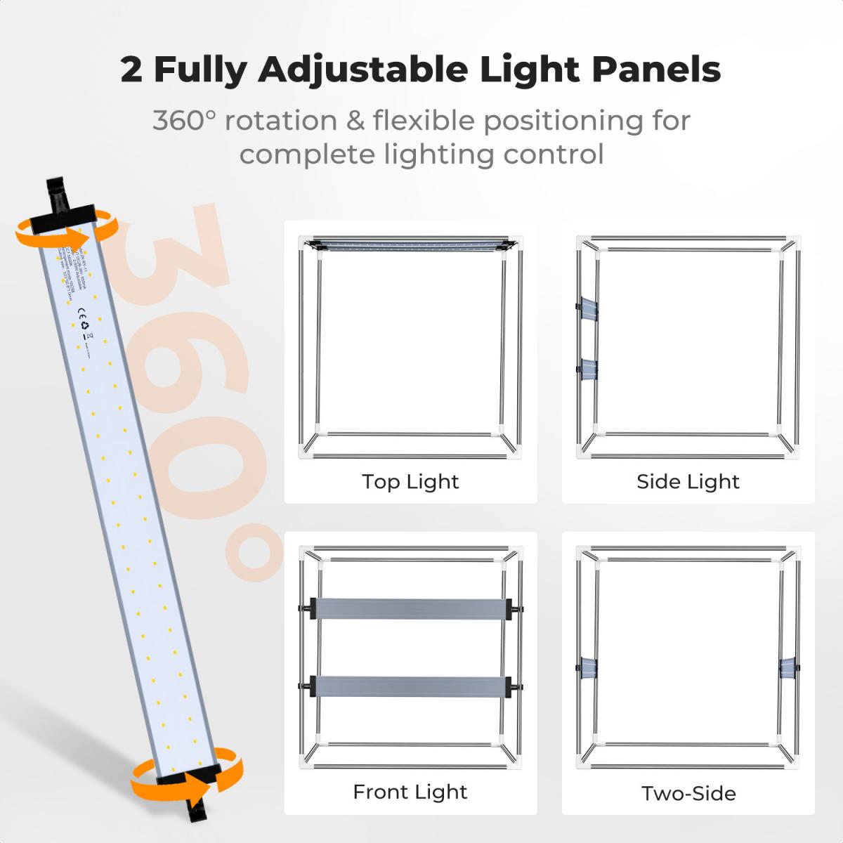 K&F CONCEPT 60x60cm Photo Studio Light Box, 40W Dual LED Photography Tent with CRI 97+, 5600K Dimmable Lighting, 6 Backdrops, Fully Enclosed Portable Light Box for Product Photography/Plants/Shoes