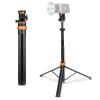 K&F CONCEPT MS-60 portable aluminum alloy light stand is a 2-meter extendable stand with an automatic pop-out design, 1/4-inch screws, and a 360° rotating head. It's suitable for lightweight fill lights, mobile phones, mirrorless cameras, and othe