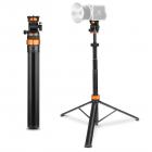 K&F CONCEPT MS-60 portable aluminum alloy light stand is a 2-meter extendable stand with an automatic pop-out design, 1/4-inch screws, and a 360° rotating head. It's suitable for lightweight fill lights, mobile phones, mirrorless cameras, and othe