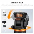 K&F CONCEPT MS-60 portable aluminum alloy light stand is a 2-meter extendable stand with an automatic pop-out design, 1/4-inch screws, and a 360° rotating head. It's suitable for lightweight fill lights, mobile phones, mirrorless cameras, and othe