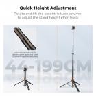 K&F CONCEPT MS-60 portable aluminum alloy light stand is a 2-meter extendable stand with an automatic pop-out design, 1/4-inch screws, and a 360° rotating head. It's suitable for lightweight fill lights, mobile phones, mirrorless cameras, and othe