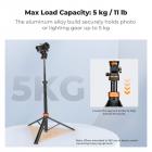 K&F CONCEPT MS-60 portable aluminum alloy light stand is a 2-meter extendable stand with an automatic pop-out design, 1/4-inch screws, and a 360° rotating head. It's suitable for lightweight fill lights, mobile phones, mirrorless cameras, and othe