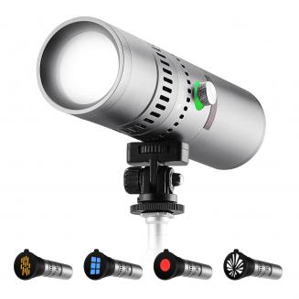 K&F CONCEPT RGB Flashlight for Photography, 4500mAh Aluminum Alloy Studio Video Light, 25W Rechargeable LED Light, 4 Color Fill Light with 20 Gobos, Zoomable Focus