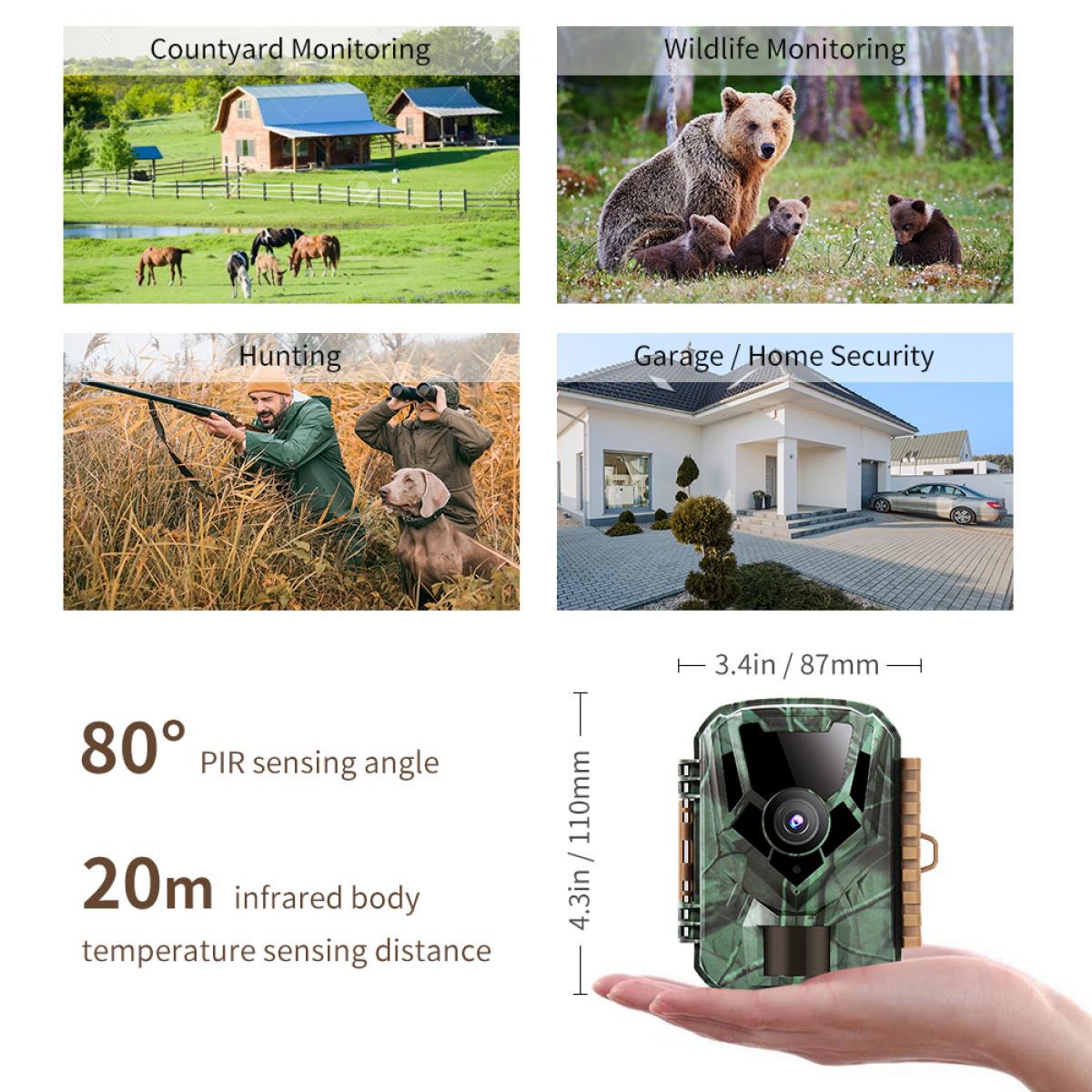 Off-Road Camera, 16MP 1080P HD Game Camera, 0.4 Seconds Trigger, Waterproof Infrared Night Vision Mini Camera + Free SD Tf Three-In-One Card Reader