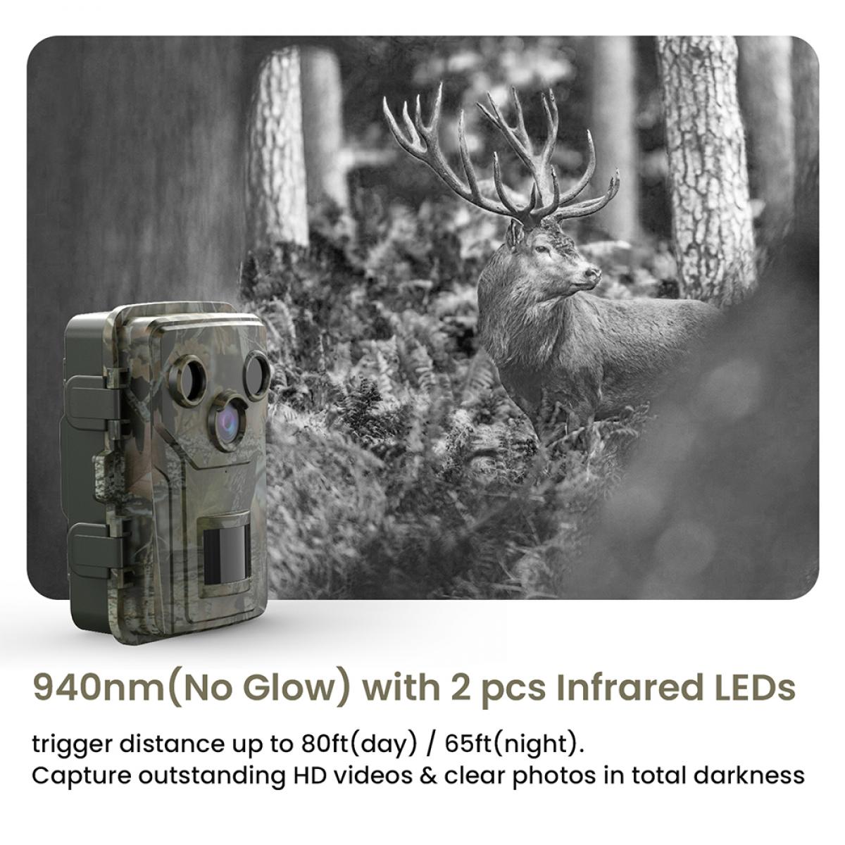 Mini Game Camera, 20MP 1080P Night Vision Waterproof, 120° Wide-Angle Sports Advanced Sensor View 0.2 Seconds Trigger Time 2.0 Inch LCD for Wildlife Monitoring + 32GB Memory Card
