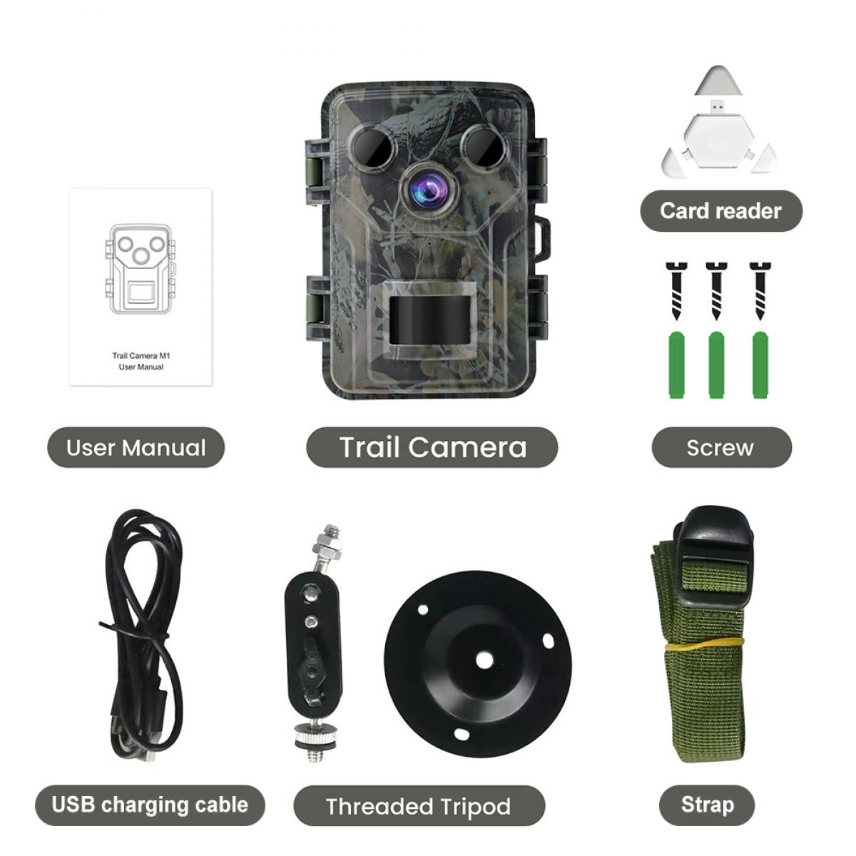 Mini Hunting Camera, 20MP 1080p Night Vision Waterproof , 120° Wide-Angle Sports Advanced Sensor, 0.2 Second Trigger Time, 2.0 Inch LCD for Wildlife Monitoring + Free Magnetic SD Tf Three-In-One Card Reader