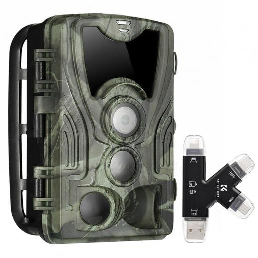 4K WiFi 30MP with 940nm Infrared LED Lightless Night Vision 3PIR 120° Detection Range HD IP66 Waterproof Hunting Camera + Metal Four Ports 2-in-1 Card Reader(K&F Concept35.019 + 835010001)