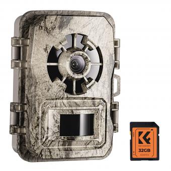 24MP*1296P Night Vision Trail Camera, 120° Wide Angle*0.2s Trigger 2” Screen with 32G Memory Card Hunting Camera Bark Colour
