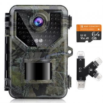 HB-E2 2.7K 20MP HD Tracking Camera, Hunting Camera, PIR Sports Night Vision Camera with 64G Micro SD Card and Multi-function Card Reader Combination Set
