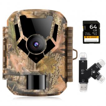 1080P 16MP HD Waterproof Outdoor Hunting Infrared Night Vision Triggered Mini Camera with 64G SD Card and Multi-function Card Reader Combination Set