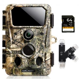 	4K Trail Camera WiFi Wildlife Camera 120° Flash Range 0.2s Trigger Clear Night Vision with 64G SD Card, Multi-Function Card Reader