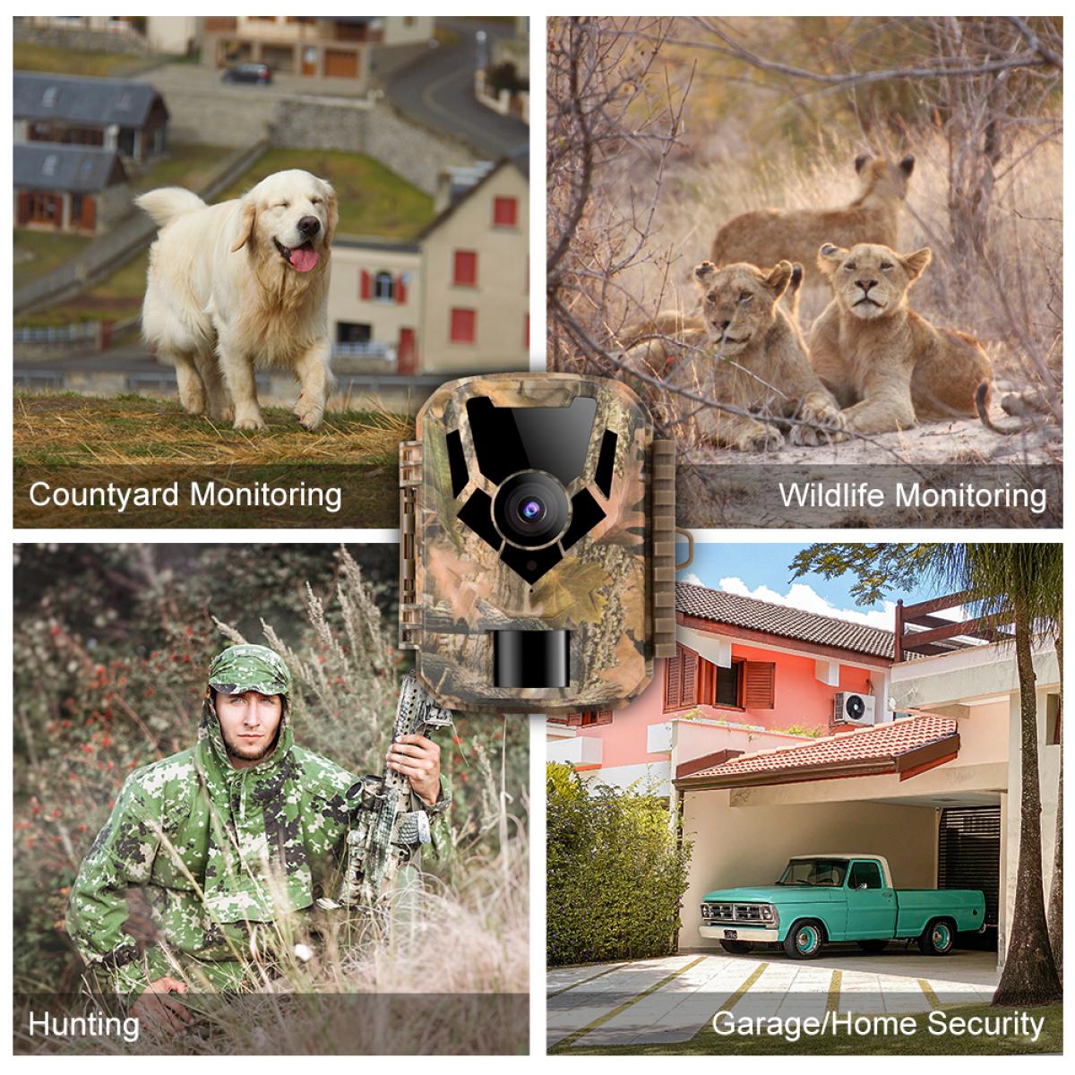 1080P 16MP HD Waterproof Outdoor Hunting Infrared Night Vision Triggered Mini Camera with 64G SD Card and Quick Installation Tree Spike Combo Set