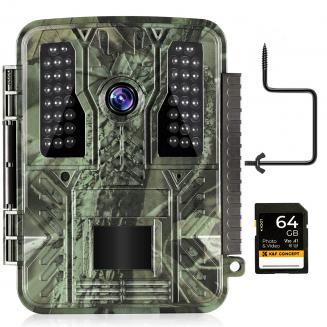 4K 32MP Trail Camera, 100° Wide Motion Sensor 0.2s Trigger, Low-Light LEDs, IP67 Waterproof, 2.31" Display Game Camera Set with 64G SD Card+Tree Mount