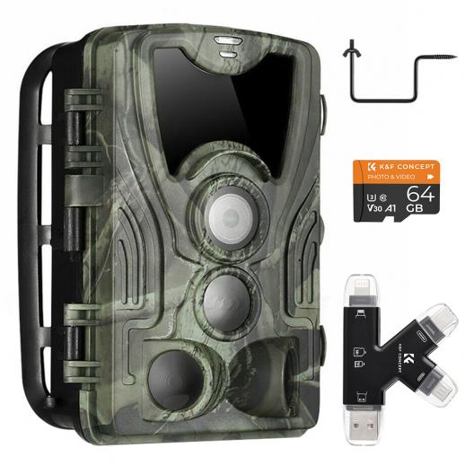 4K WiFi 30MP Wildlife Hunting Camera with 940nm infrared LED with Light Night Vision,120°Wide-Angle with 64G Micro SD Card, Tree Spike, Multifunctional Card Reader