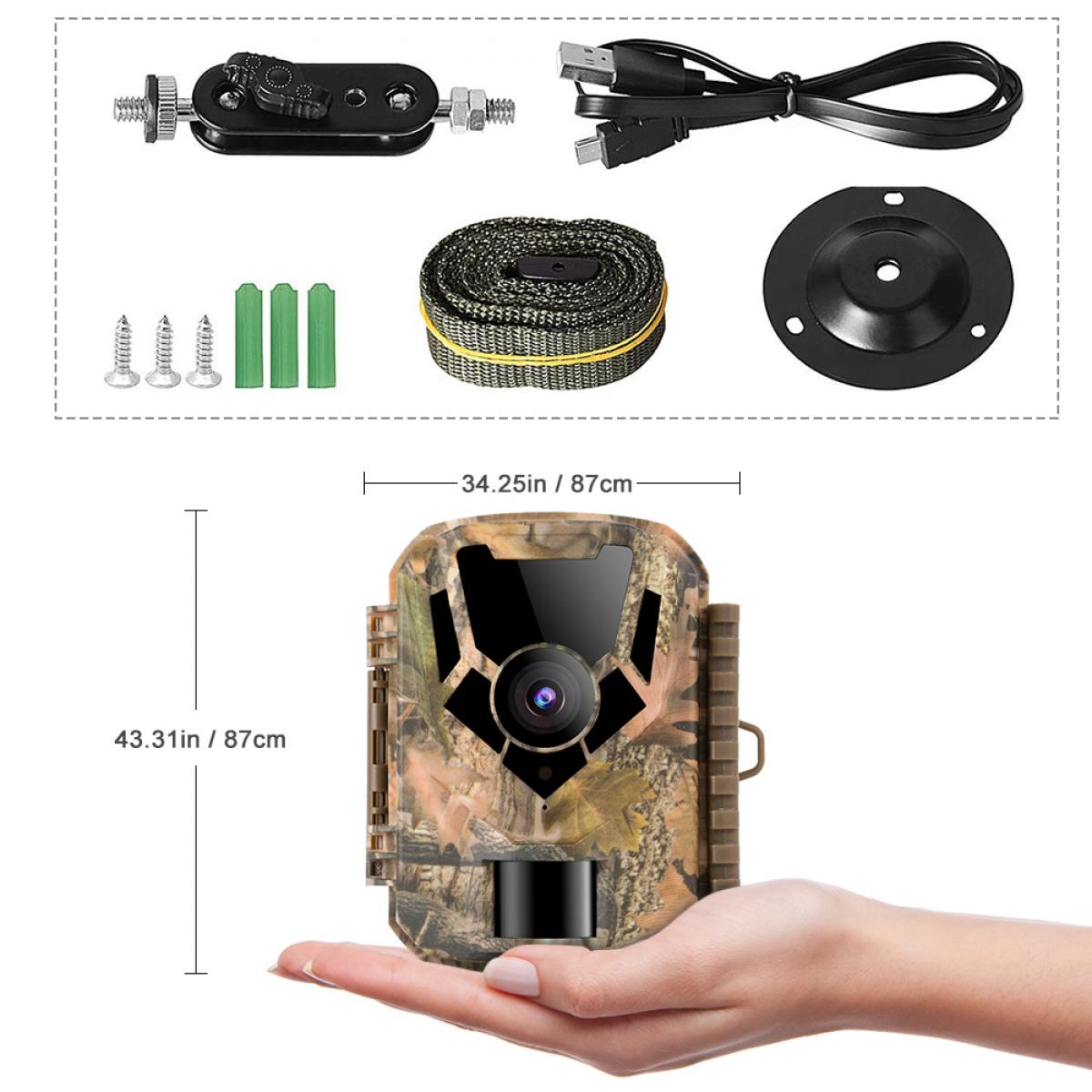 1080P 16MP HD Waterproof Outdoor Hunting Infrared Night Vision Triggered Mini Camera with 64G SD Card and Quick Installation Tree Spike, Multifunctional Card Reader Combo Set