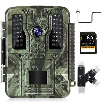 Tracking Hunting Camera 4k 32mp , 100° Wide-angle Motion Sensor Ip67 Waterproof, 2.31-inch Display with 64g SD Card and Quick-install Tree Spikes