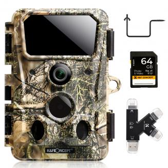 4K Trail Camera WiFi Wildlife Camera 120° Flash Range 0.2s Trigger Clear Night Vision with 64G SD Card, Tree Spike, Multi-Function Card Reader