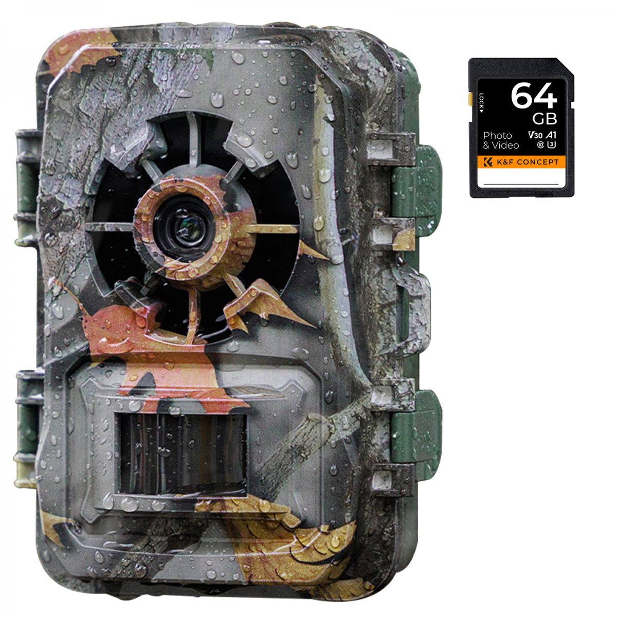 Visão noturna de 24MP * 1296P, grande angular de 120 ° * 0.2S gatilho Câmera de rastreamento de tela de 2 polegadas Cor da folha de bordo + cartão de memória 64G