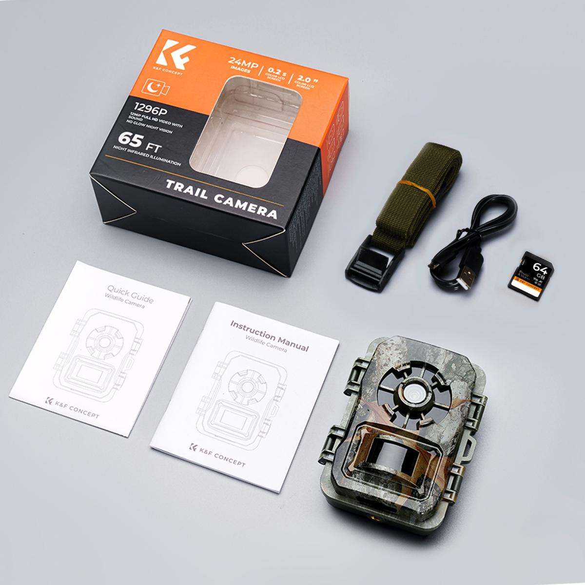 24MP*1296P Night Vision, 120° Wide-Angle*0.2S Trigger 2-Inch Screen Hunting Camera Fall Color + 32G Memory Card