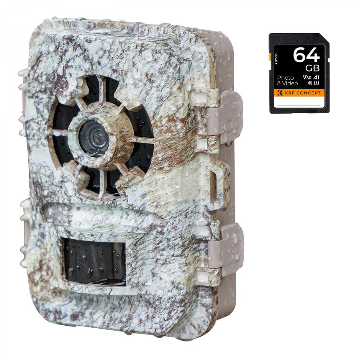 24MP * 1296P visão noturna, 120 ° grande angular * 0.2S disparador de tela de 2 polegadas câmera de caça cor branca rock + cartão de memória 64G