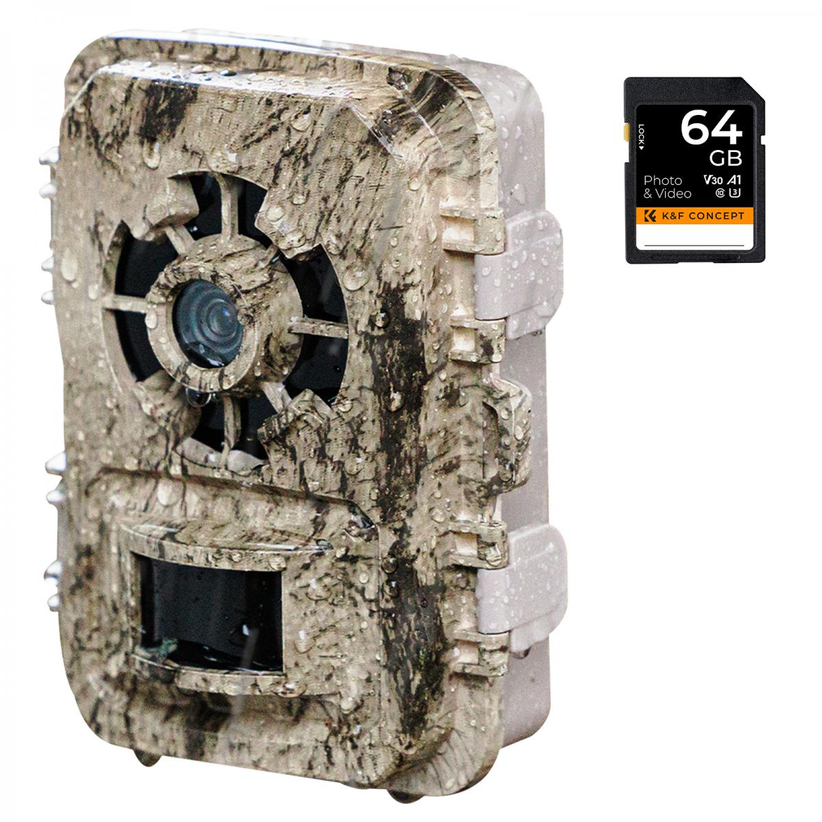 Visão noturna de 24MP * 1296P, grande angular de 120 ° * 0.2S disparador de tela de 2 polegadas, cor da casca da câmera + cartão de memória 64G