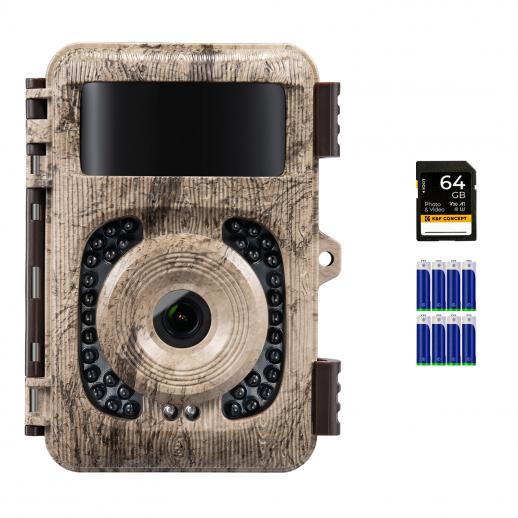 4K 48MP WiFi Bluetooth Trail  Camera 120° Detection Angle Starlight Night Vision 0.2s Trigger IP66 Waterproof with 64GB SD Card and 8 Batteries for Wildlife Monitoring