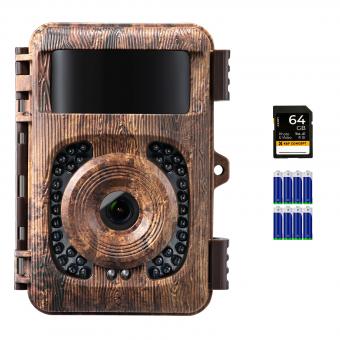 4K trail camera 32MP WiFi Bluetooth game camera 120° detection angle Starlight night vision 0.2S trigger IP66 waterproof with U3 64GB SD card and 8 batteries For wildlife monitoring Deadwood