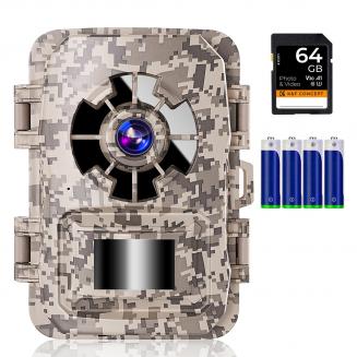 24MP*1296P Night Vision Trail Camera, 120° Wide Angle*0.2s Trigger 2” Screen Camouflage Color with AA Alkaline Battery and 64G High Speed SD Card