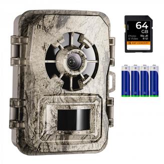 24MP*1296P Night Vision Hunting Camera, 120° Wide Angle*0.2s Trigger 2” Screen with AA Alkaline Battery and 64G High Speed SD Card