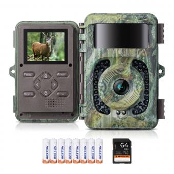4K 48MP Trail Camera with Motion Sensor Night Vision Wide Angle Lens 0.2s Trigger Speed ​​2s PIR Interval IP66 Waterproof with 64GB SD Card and 8 AA Batteries Foliage Color
