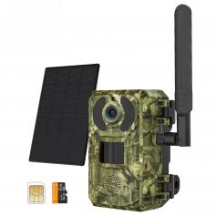 4G Low Power Consumption LTE Hunting Camera, Solar and Battery Powered 2K Hunting Camera with 4W Solar Panel European Version + 64GB Memory Card