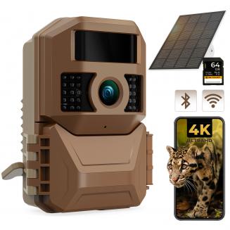 K&F Concept 4K 48MP WiFi Trail Camera 3W energia solar ininterrupta, com bateria recarregável de 6000mAh e cartão SD de 64G