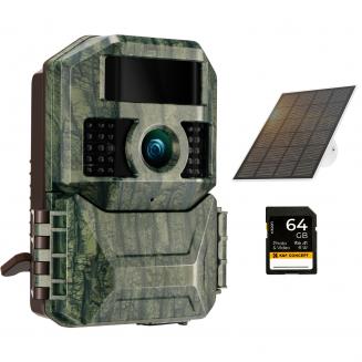 Solar Trail Camera 48MP*4K Ultra HD Wireless Wildlife Camera Dual Battery Compartment Design (6000mAh Rechargeable Battery + 3w Solar Panels) With 64g SD Card