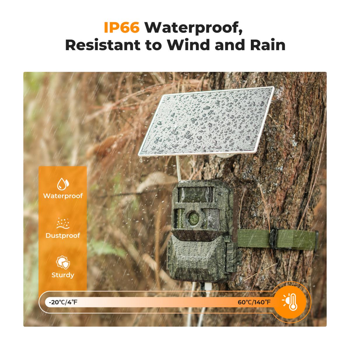 K&F Concept 4K 48MP Trail Camera 3W Solar Power Non-Stop, with 6000mA Rechargeable Battery & 64G SD Card