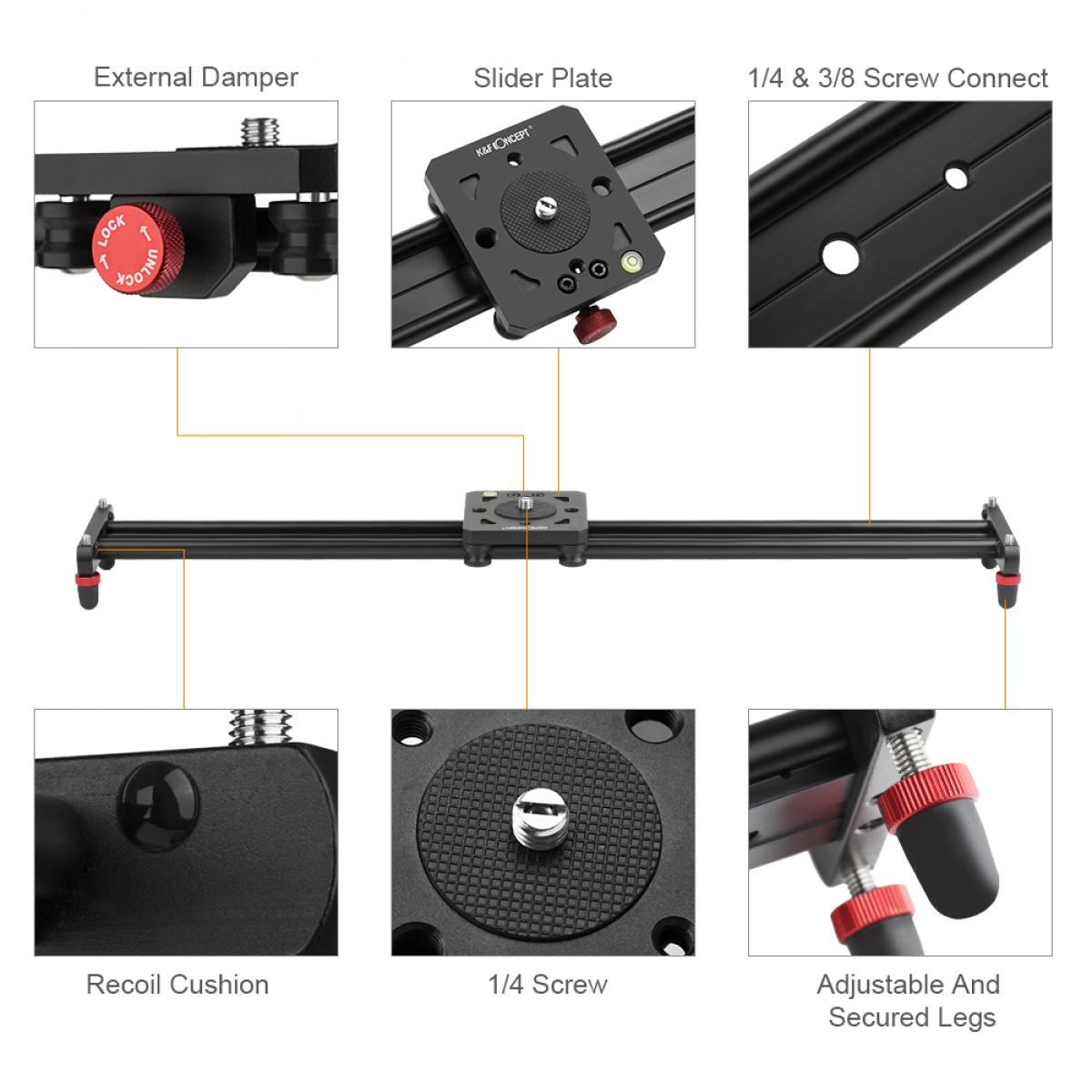 Camera Tripod Slider 60cm Aluminum K&F Concept