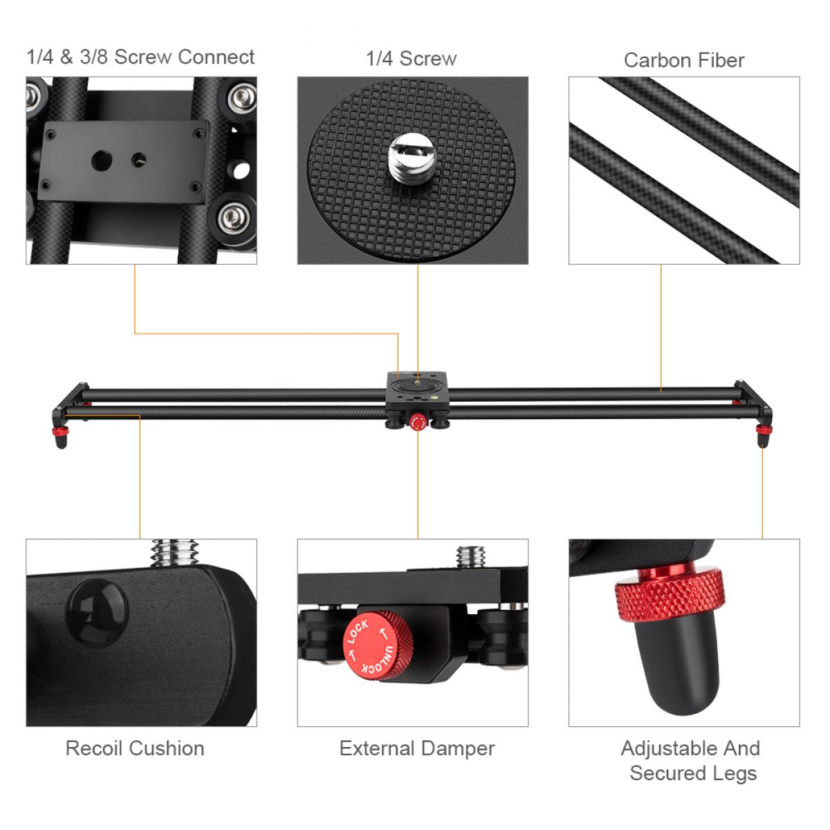 Camera Tripod Slider 80cm Carbon K&F Concept
