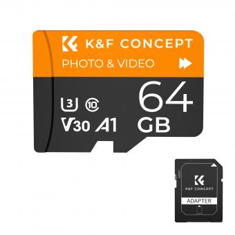 64G cartão micro SD U3/V30/A1 com adaptador de cartão de memória adequado para câmera de vigilância doméstica câmera de caça e cartão de memória gravador de condução K&F CONCEPT