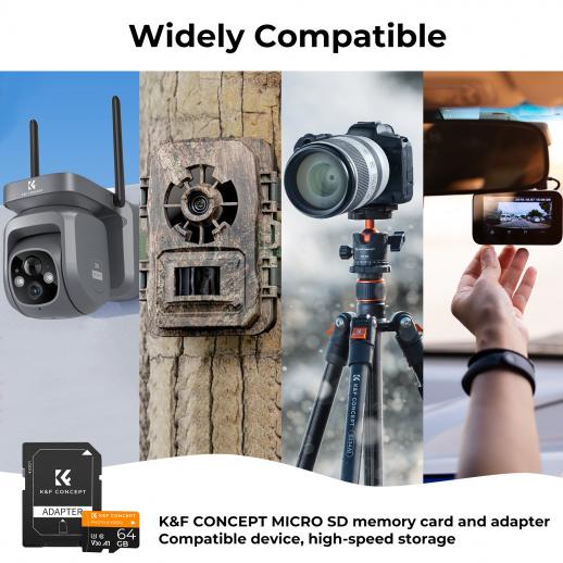 64G マイクロ SD カード U3/V30/A1 アダプタ付きメモリカード家庭用監視カメラ狩猟カメラやドライブレコーダーメモリカード K&F  CONCEPT