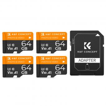 64G micro SD card U3/V30/A1 with adapter 4 packs memory card suitable for home surveillance camera hunting camera and driving recorder memory card K&F CONCEPT