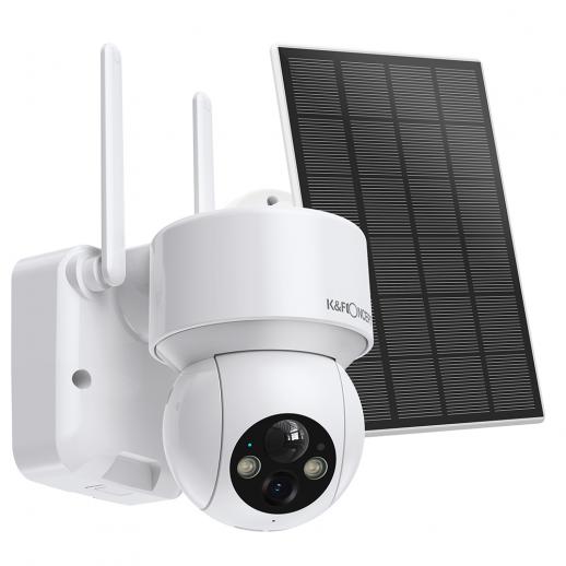 Solar Wireless Security Camera 360° Outdoor Camera with Audio & Light Alert 1080P Color Night Vision & 14400mAh Built-in Battery