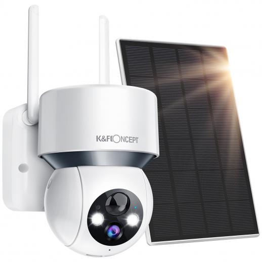 Solar Powered 1080P Wireless Outdoor IP Security Camera with Listen-in Audio and Color Night Vision - White Grey