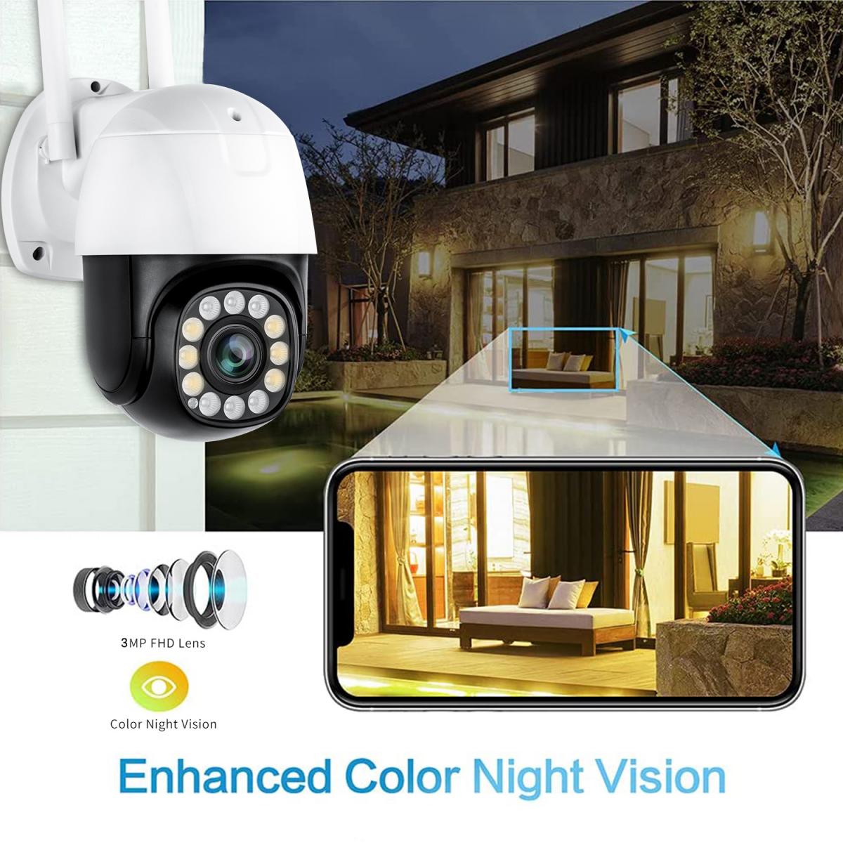[4X Optical Zoom] WIFI Security Cameras, Ultra HD 3MP & Smart Night ...