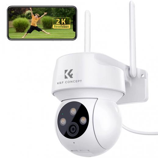 Câmera de segurança para ambientes externos, câmera de vigilância doméstica sem fio 2K, câmera de segurança WiFi de 2,4 GHz com auto-tracking