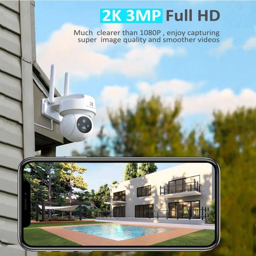 white iOS,Android,Cloud Storage Outdoor Security Camera,2K 500MP,WiFi Camera Wireless Surveillance Cameras,IP Camera with Two-Way Audio,Night Vision,Motion Detection,Activity Alert,Deterrent Alarm 