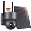 Outdoor Surveillance Camera 1080P Solar Security Camera with 64G SD Card, Wireless WiFi 360° PTZ Camera IP66 Waterproof, Black