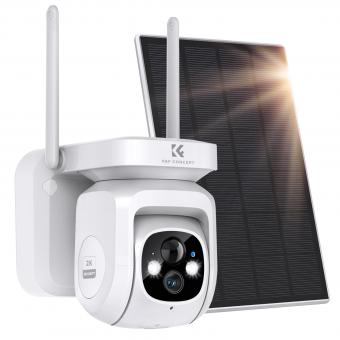 K&F CONCEPT WiFi Outdoor Security Camera Dome 3W Solar High Capacity Battery, PIR Human Sensor + AI Human Detection + Sound & Light Alarm