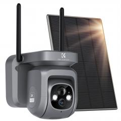 2K Câmera de vigilância externa sem fio com painel solar, Sensor de movimento PTZ WLAN PIR, Cloud/SD, IP66, Preto