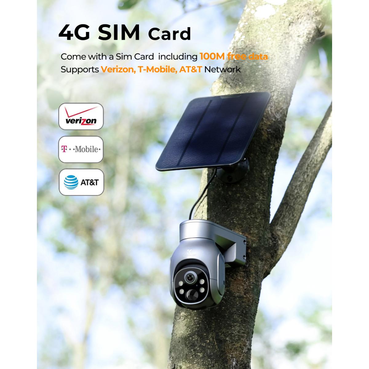 K&F CONCEPT OutdoorSecurity Camera Cámara solar 4G Sensor humano PIR inalámbrico LTE + detección humana AI, versión Schwarz EU